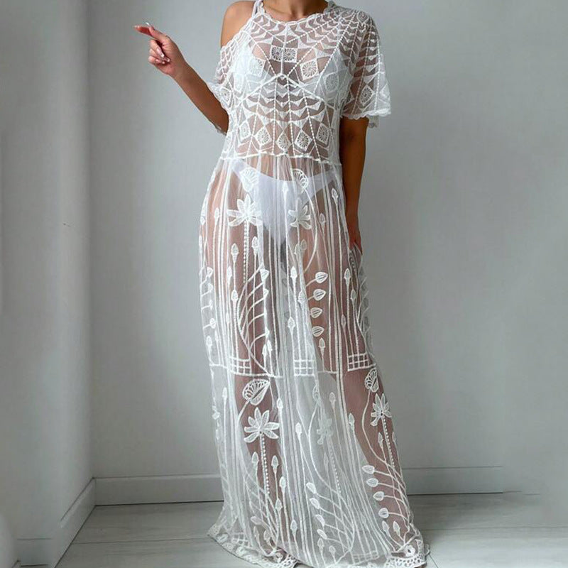 Embroidery Cover up Vacation Maxi Beach Dress