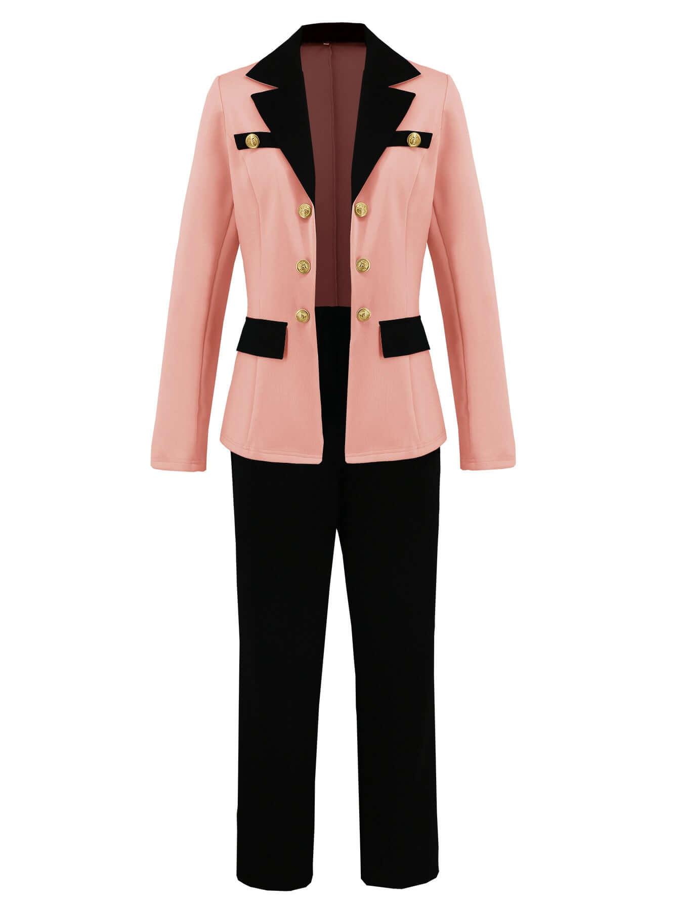 Women’s Contrast Color Blazer & Trousers Suit - Office Style - ForVanity men's clothing, women's outfits, women's suits Pant Suits