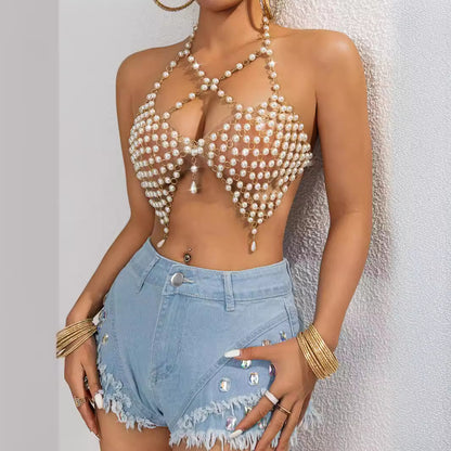 Beach Vacation Imitation Pearl Party Top