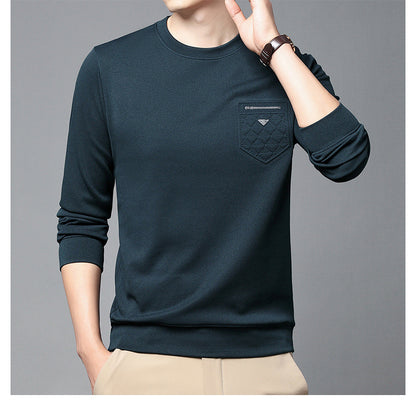 Men's Slim-Fit Long Sleeve Pullover - Round Neck Casual Top