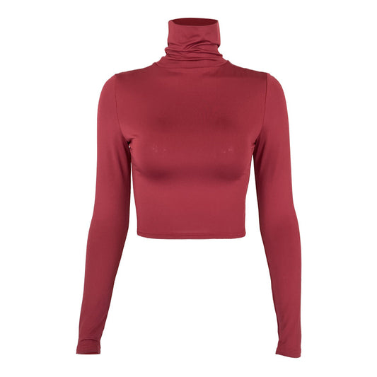 Slim Fit Long Sleeve Turtleneck Crop Top - ForVanity women's clothing, women's tops & tees Tops & Tees