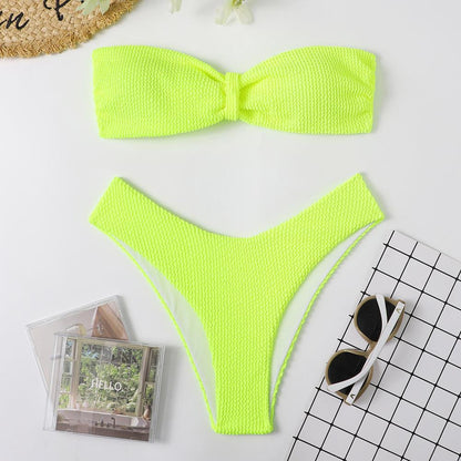 Wave Cloth Candy Color Tube Top Split Swimsuit