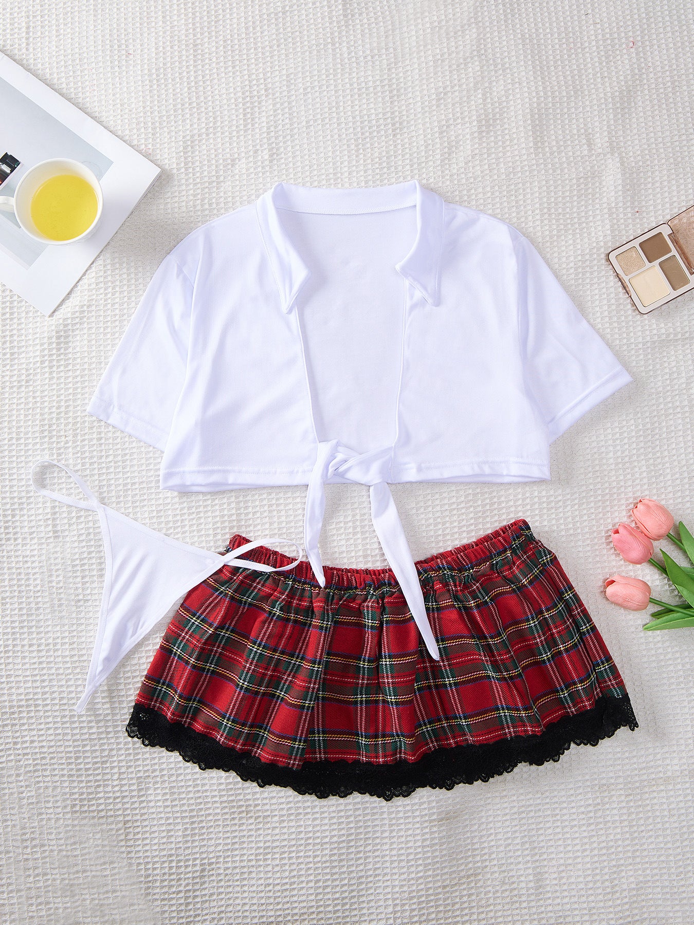 Uniform White Shirt Plaid Short Skirt