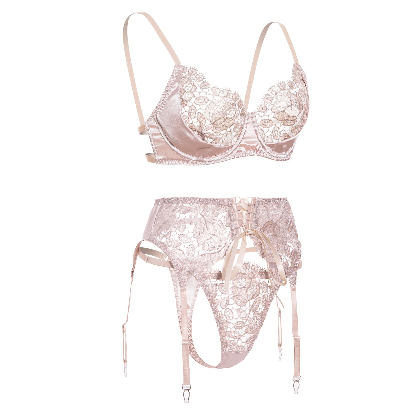 Floral Lace Lingerie Set with Garter Belt