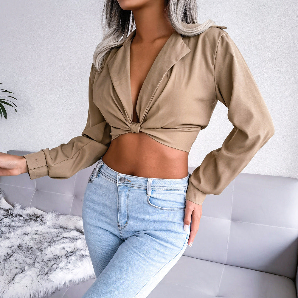 Knotted Shirt Cropped Top