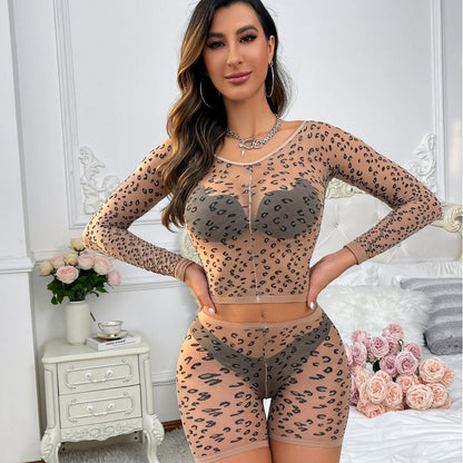 Skin Color Leopard Print Two-Piece Lingerie - ForVanity Sweet Dreams, women's lingerie SLEEP & LOUNGE