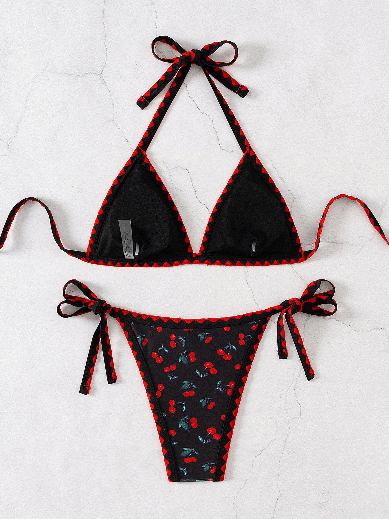 Split Cherry Print Bikini Swimsuit