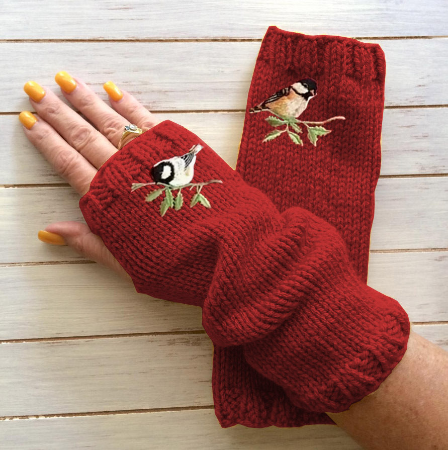 Women's Embossed Sea Wool Half-Finger Gloves
