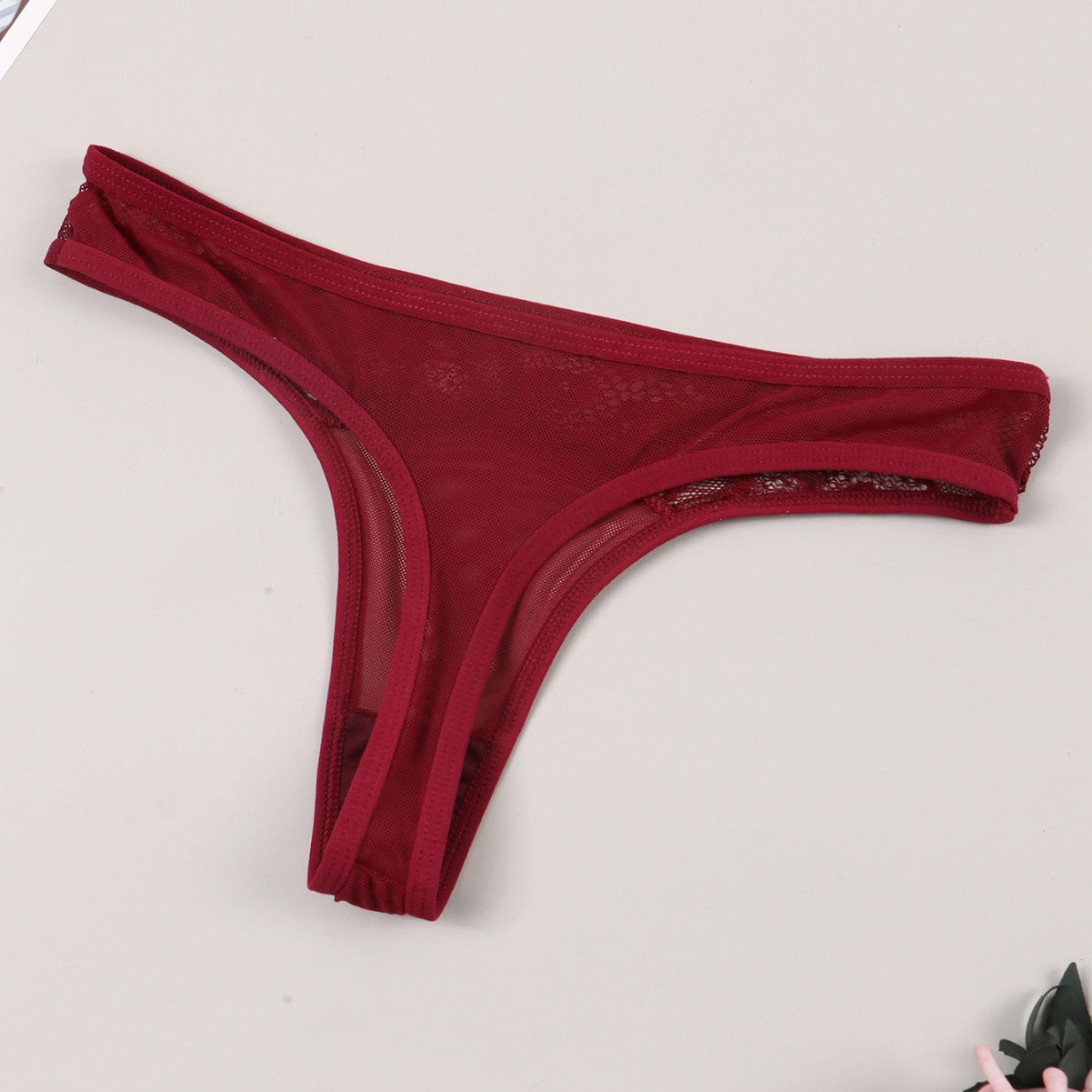 T-Shaped Lace Edge Transparent Thong - Low Rise Nylon Underwear