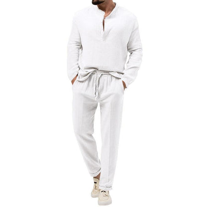 Men's Solid Color Casual Shirt & Trousers Set - ForVanity men's clothing, men's outfits Men’s Outfits