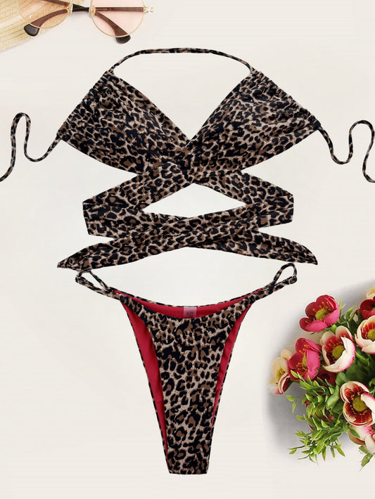 Classic Leopard Pattern Print Bikini Swimsuit