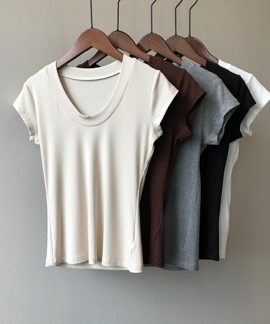 Summer Casual Slim Fit Solid Color Short Sleeve Women's T-Shirt - ForVanity women's clothing, women's t-shirts T-Shirts