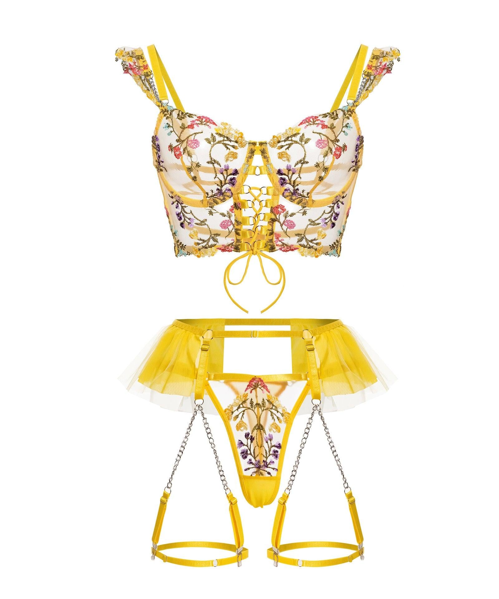 Floral Lace Lingerie Set - Embroidered Mesh Bra & Panty - ForVanity lingerie, women's lingerie Lingerie Set