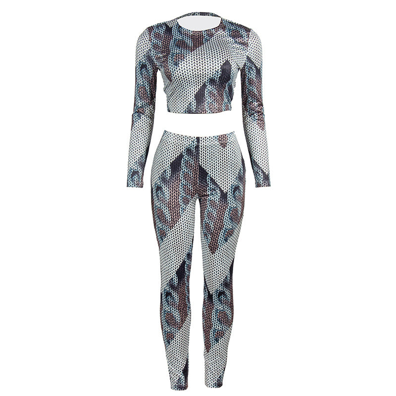 Women’s Slim Fit Crop Top & High Waist Printed Trousers - Spring Set