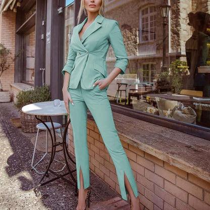 Women’s Slim Waist Small Suit - Elegant Office Style - ForVanity women's clothing, women's outfits, women's suits Pant Suits