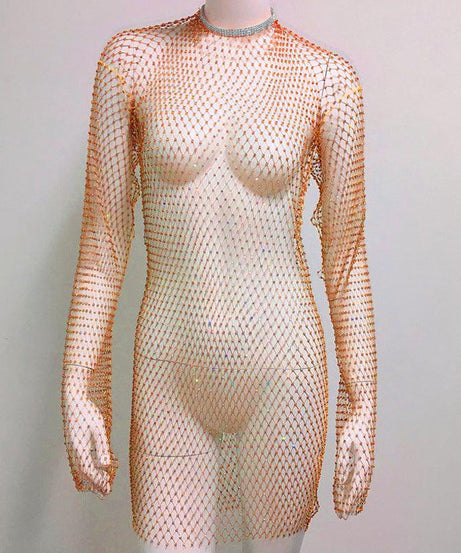 Grid Rhinestone Fishnet Fishnet Beach Dress - ForVanity dress, Vacation Dress Vacation Dress