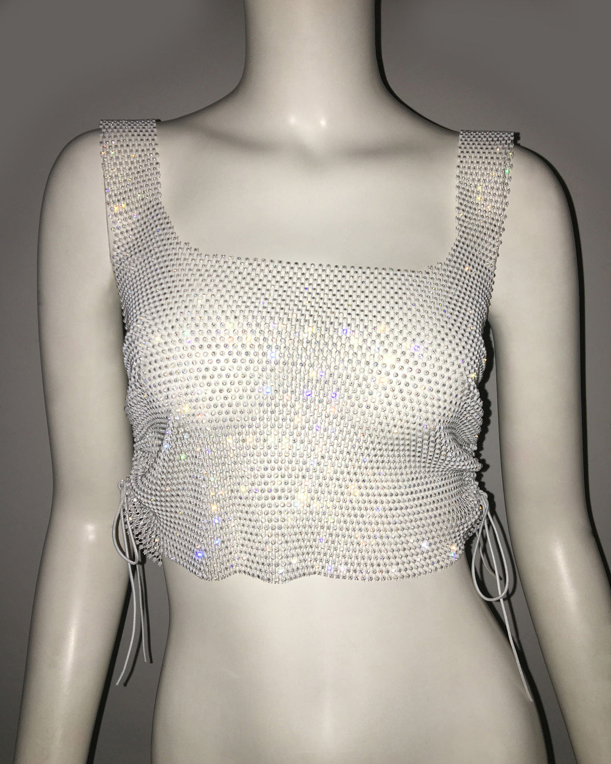 Lace Up Adjustable Fishnet Rhinestone Top - ForVanity women's clothing, women's tops & tees Tops & Tees