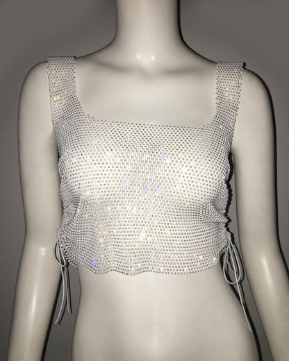 Lace Up Adjustable Fishnet Rhinestone Top