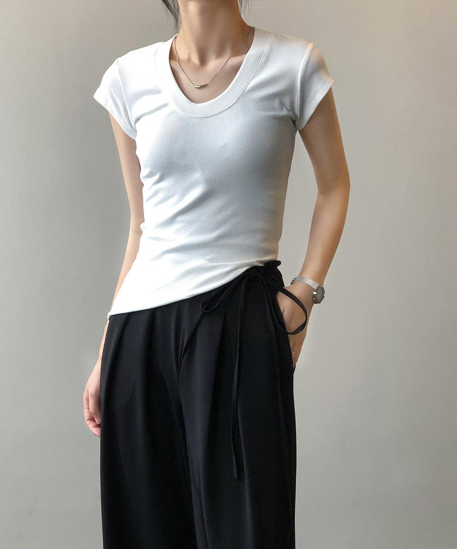 Summer Casual Slim Fit Solid Color Short Sleeve Women's T-Shirt - ForVanity women's clothing, women's t-shirts T-Shirts