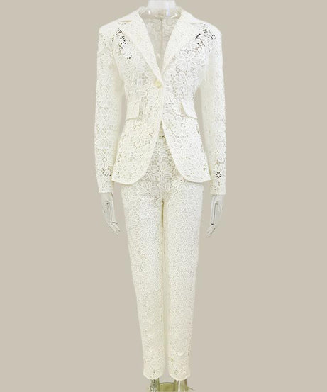 Women’s Slim Lace Suit & Skinny Pants - Elegant, Patchwork Design - ForVanity women's clothing, women's outfits, women's suits Pant Suits