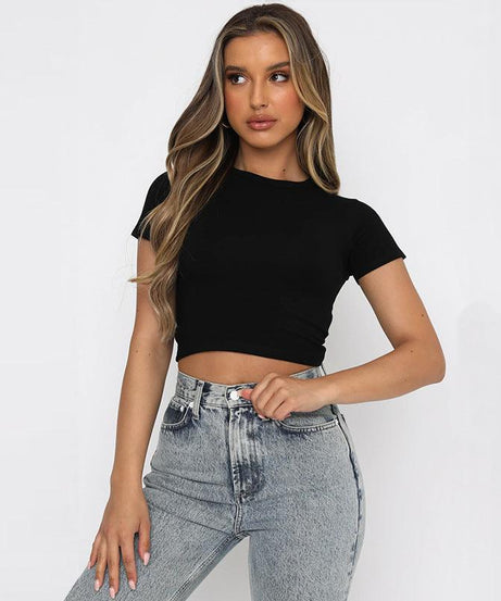 Slim Fit Round Neck Cropped Top for Women - ForVanity women's clothing, women's tops & tees Tops & Tees