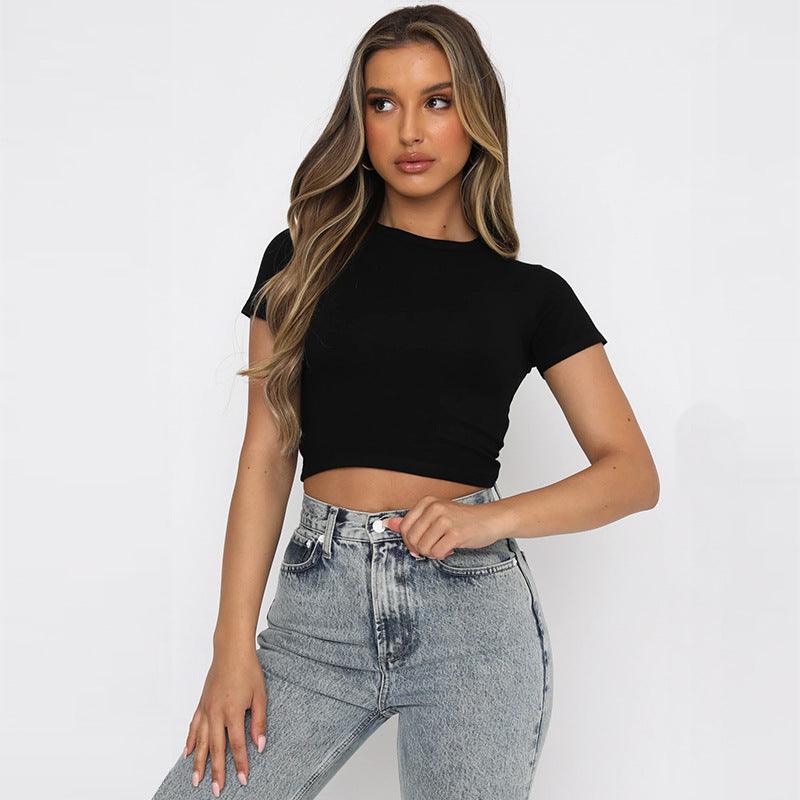 Slim Fit Round Neck Cropped Top for Women - ForVanity women's clothing, women's tops & tees Tops & Tees