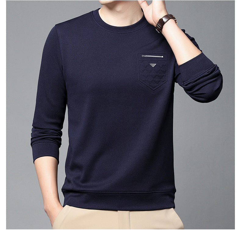 Men's Slim-Fit Long Sleeve Pullover - Round Neck Casual Top