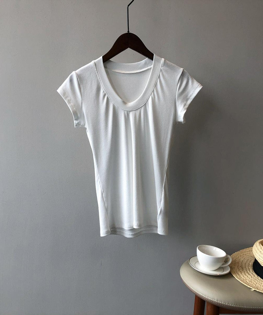 Summer Casual Slim Fit Solid Color Short Sleeve Women's T-Shirt - ForVanity women's clothing, women's t-shirts T-Shirts