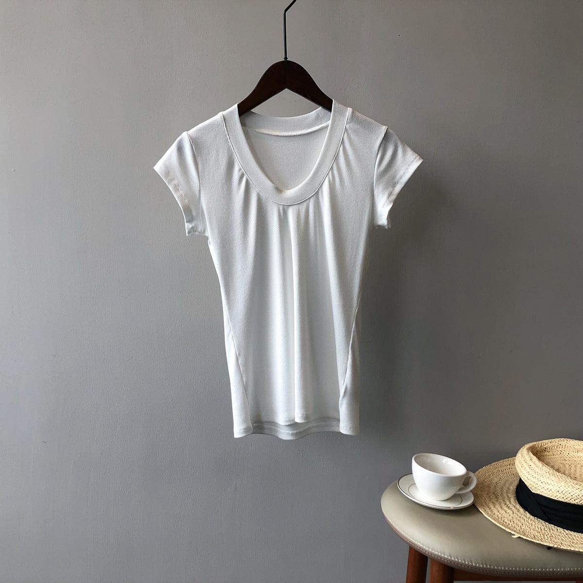 Summer Casual Slim Fit Solid Color Short Sleeve Women's T-Shirt - ForVanity women's clothing, women's t-shirts T-Shirts