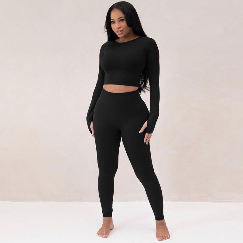 Women Summer Long Sleeve Top Slim Fit High Elastic Yoga Pants Outfit