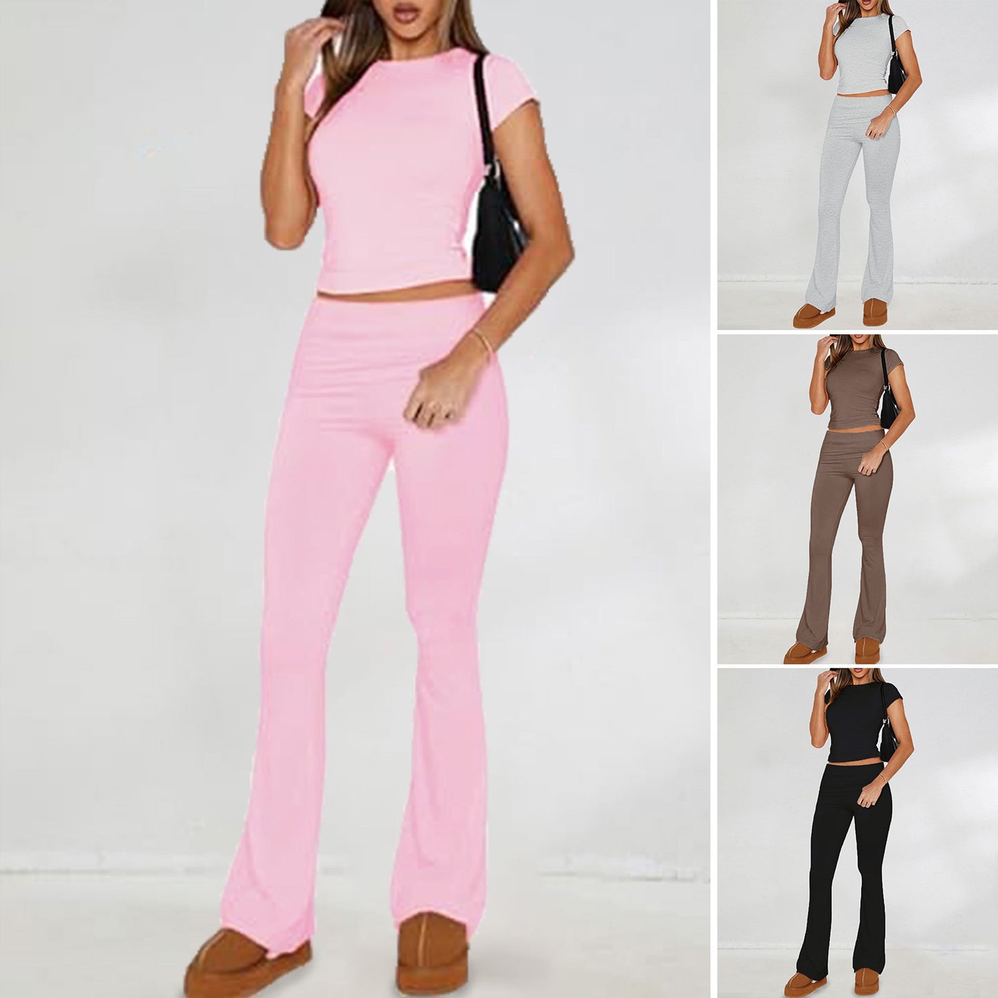 Women’s Solid Color Slim Fit Short Sleeve Suit - Casual Summer Set - ForVanity pant outfit, women's outfits Pants Outfits