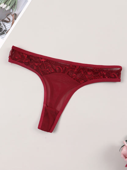 T-Shaped Lace Edge Transparent Thong - Low Rise Nylon Underwear