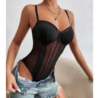 Summer See through Backless Lace Mesh Bodysuit