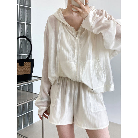 Hooded Sun Protection Women Summer Thin Shorts Outfit