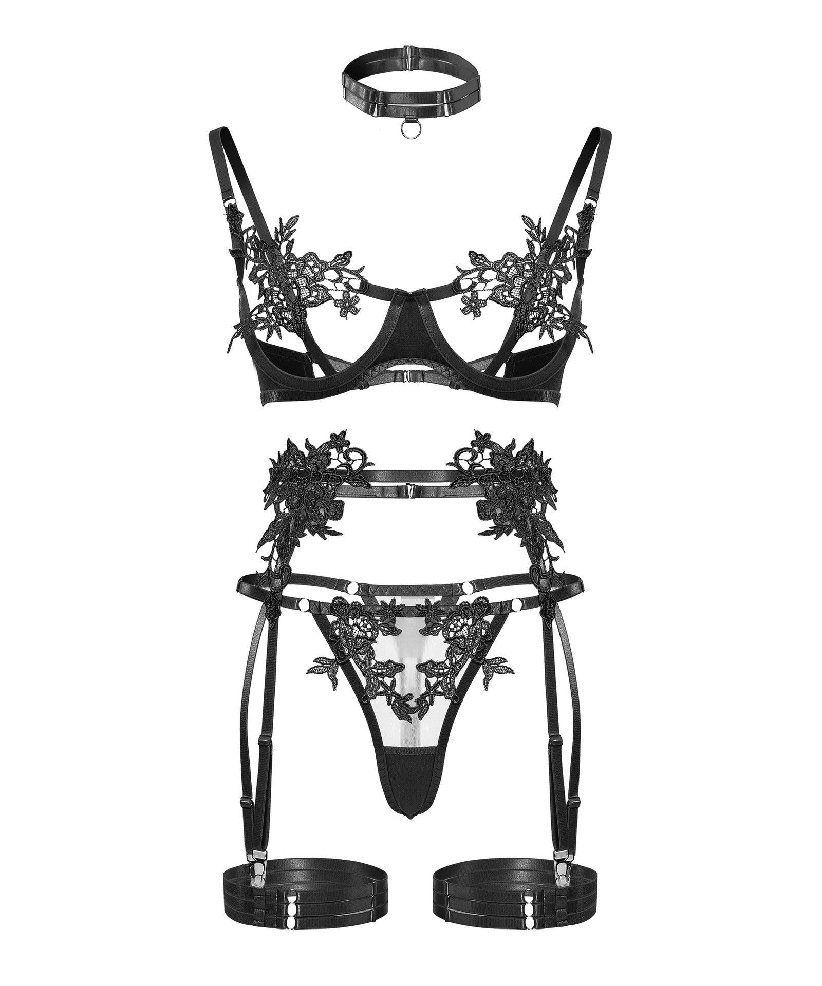 Luxurious Floral Mesh Lingerie Set - ForVanity lingerie, women's lingerie Lingerie Set
