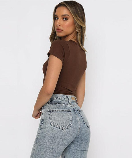 Slim Fit Round Neck Cropped Top for Women - ForVanity women's clothing, women's tops & tees Tops & Tees