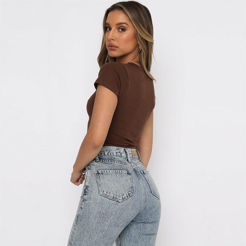 Slim Fit Round Neck Cropped Top for Women - ForVanity women's clothing, women's tops & tees Tops & Tees