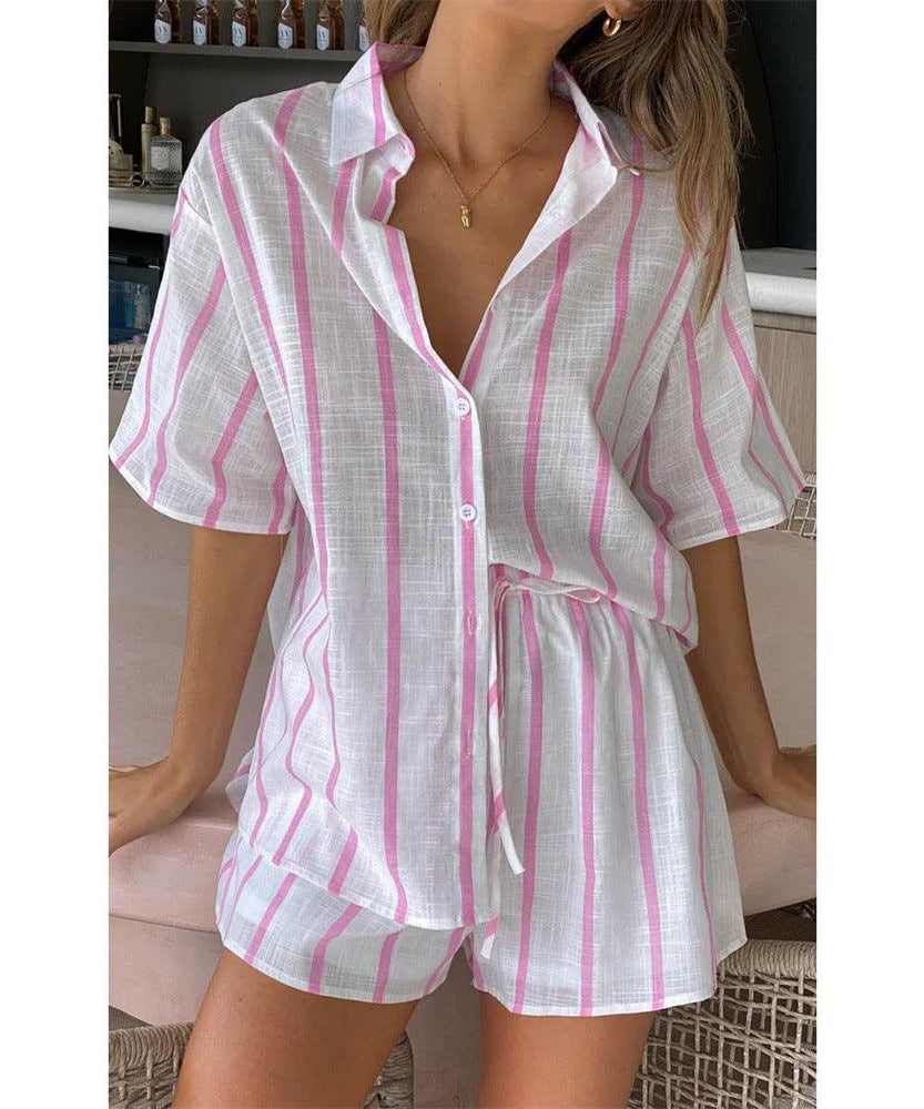 Summer Striped Printed Beach Casual Shorts Outfit - ForVanity 