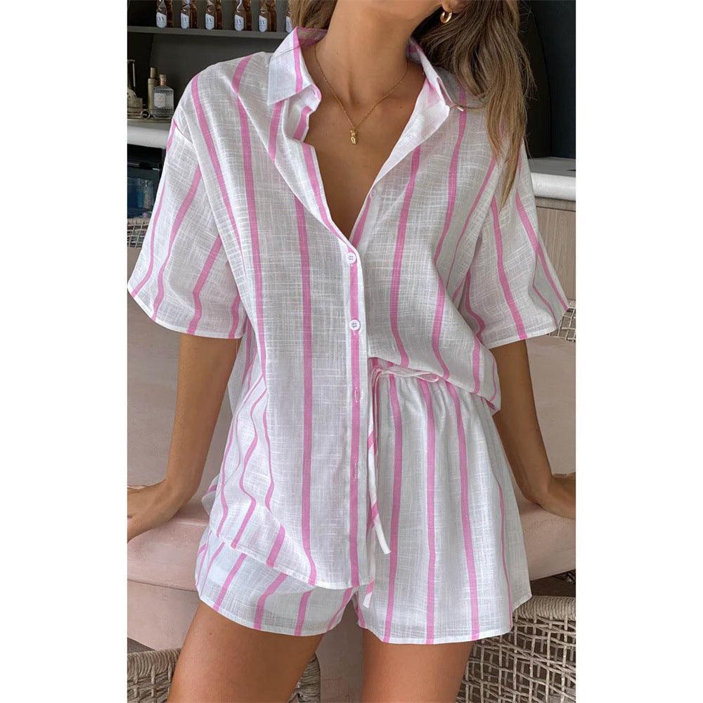 Summer Striped Printed Beach Casual Shorts Outfit - ForVanity 