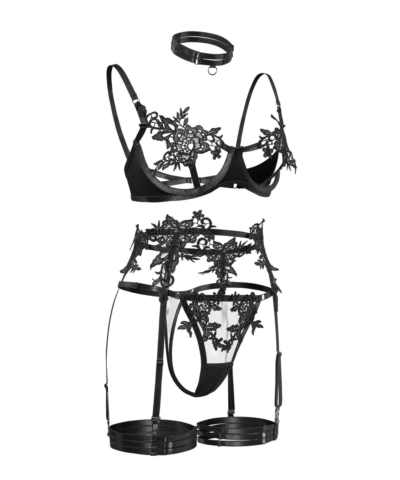 Luxurious Floral Mesh Lingerie Set - ForVanity lingerie, women's lingerie Lingerie Set