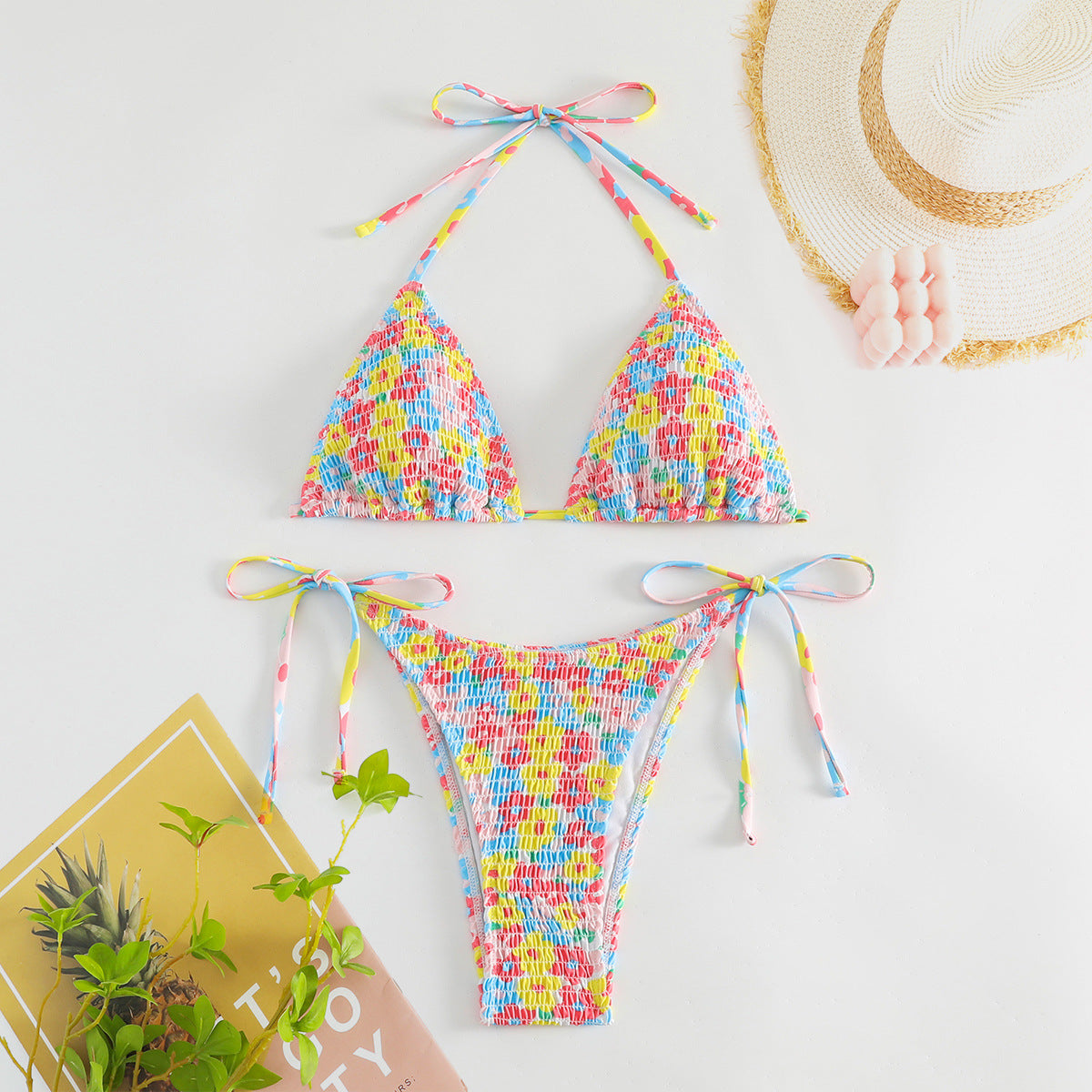 Craft Floral Lace up Bikini Swimsuit