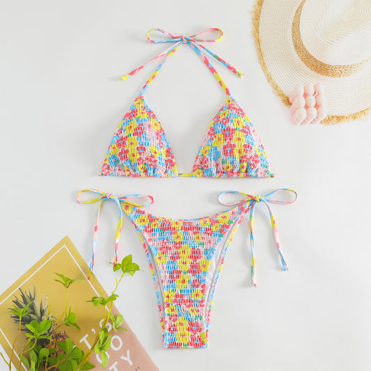 Craft Floral Lace up Bikini Swimsuit