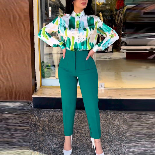 Office Women Summer Elegant Blouse Skinny Pants Outfit