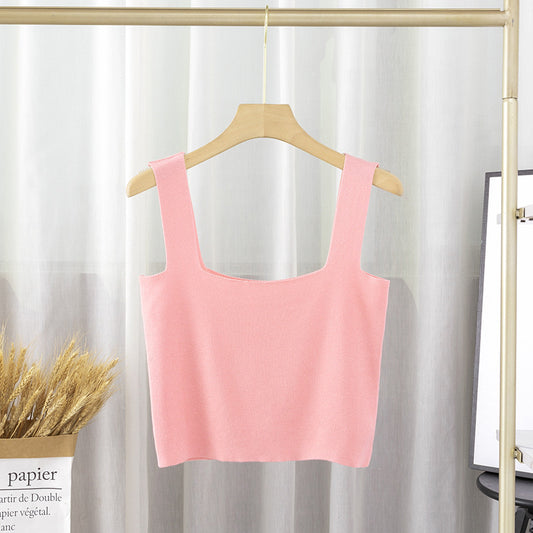 Square Collar Knitted Sleeveless Short Tube Top