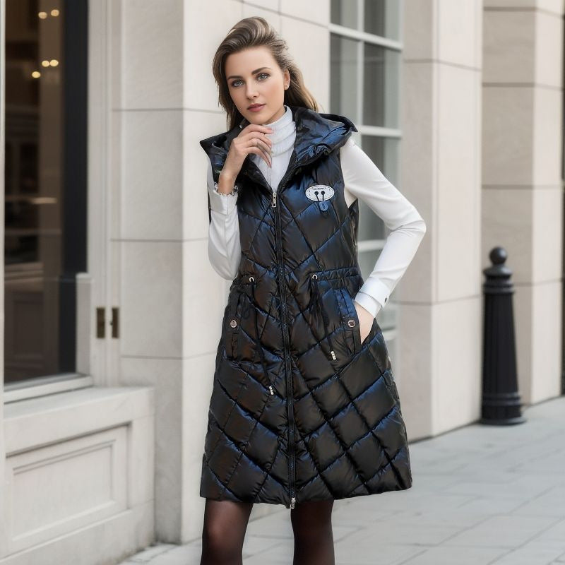 Women's Glossy Cotton-padded Jacket Vest Mid-length