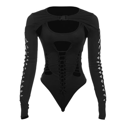 Trend Long Sleeve Hollow Out Slim Fit Bodysuit
