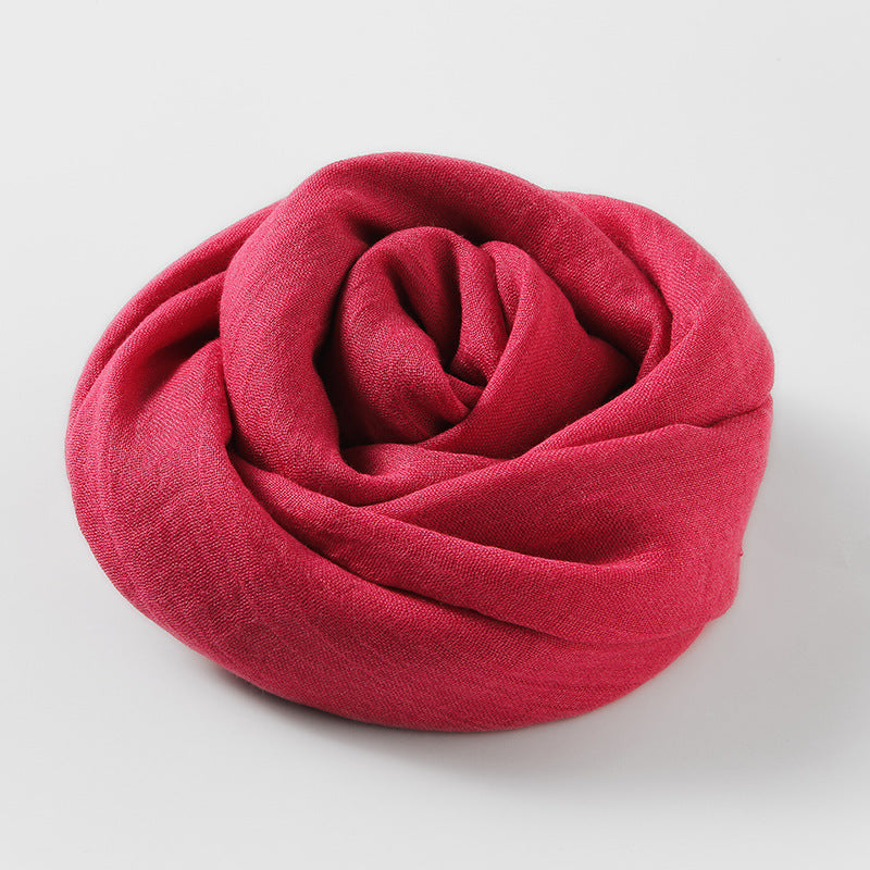Artistic Mid-Length Cotton & Linen Scarf for Women - Solid Color Elegance