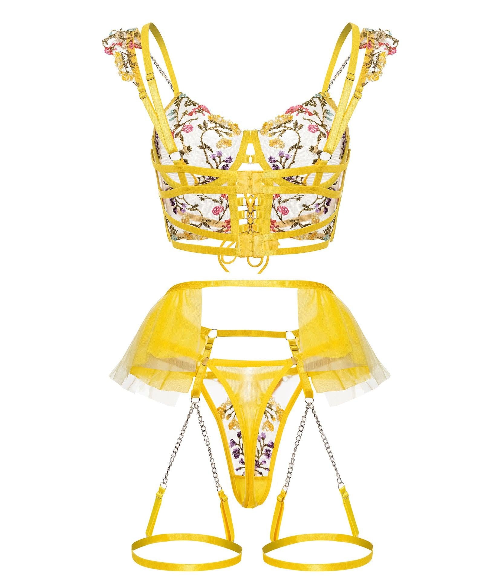 Floral Lace Lingerie Set - Embroidered Mesh Bra & Panty - ForVanity lingerie, women's lingerie Lingerie Set