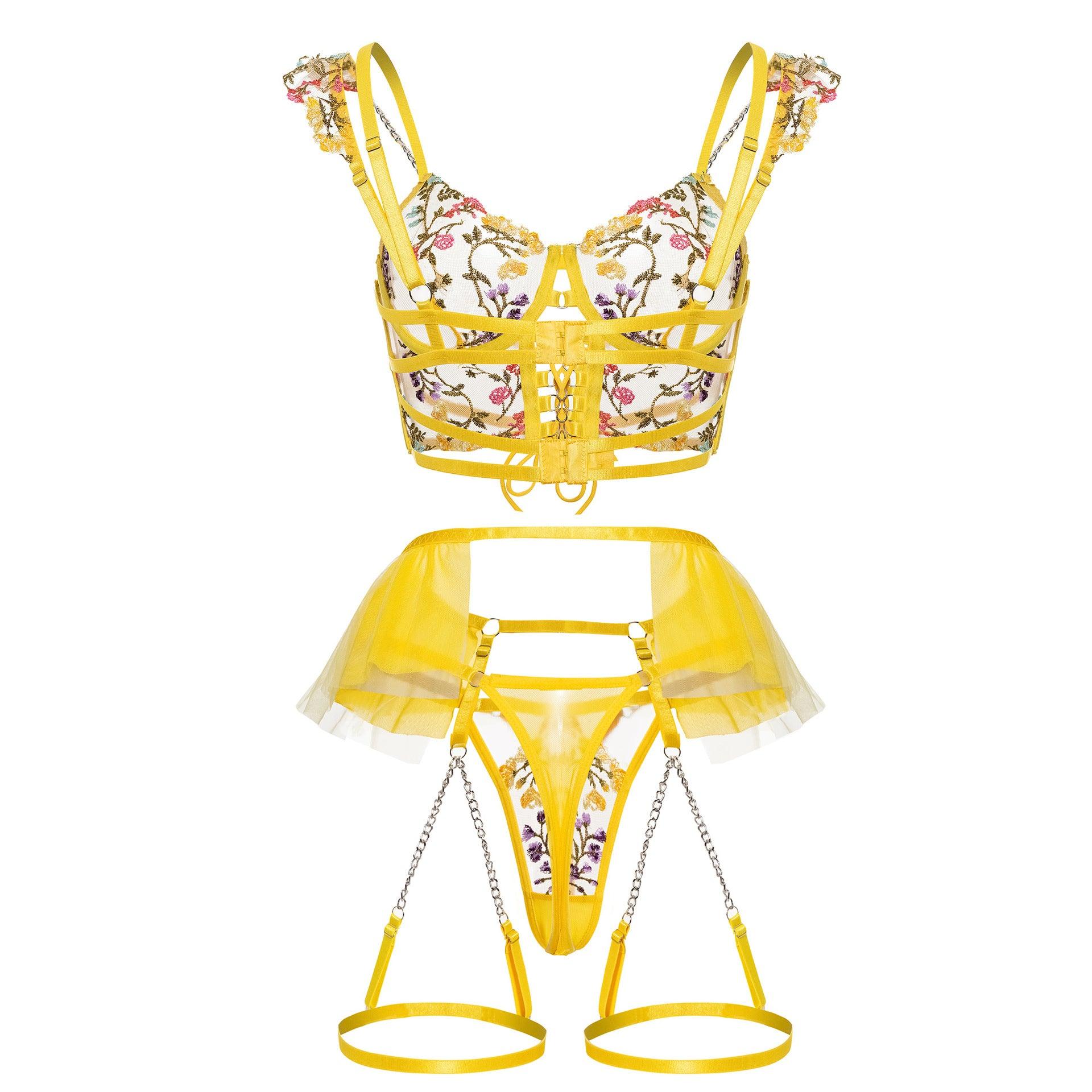 Floral Lace Lingerie Set - Embroidered Mesh Bra & Panty - ForVanity lingerie, women's lingerie Lingerie Set