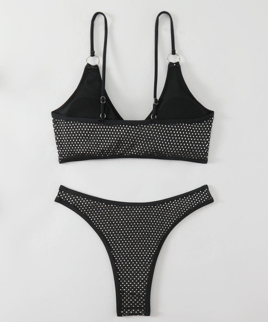 Sequin Split Bikini Swimsuit - Boho Vacation Style, Ring Detail - ForVanity women's lingerie, women's swimwear Swimwear